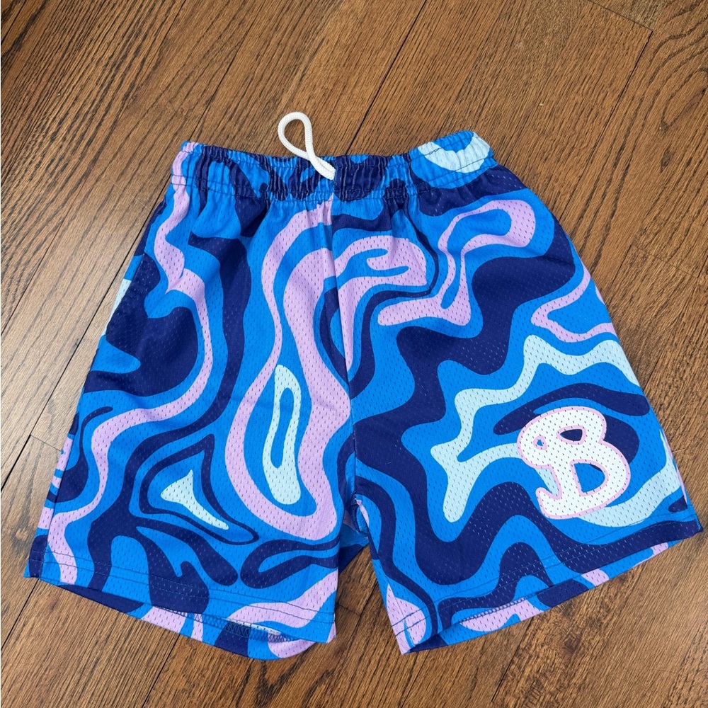 BKTSQD BOYS' Blue and Pink Swirl Shorts